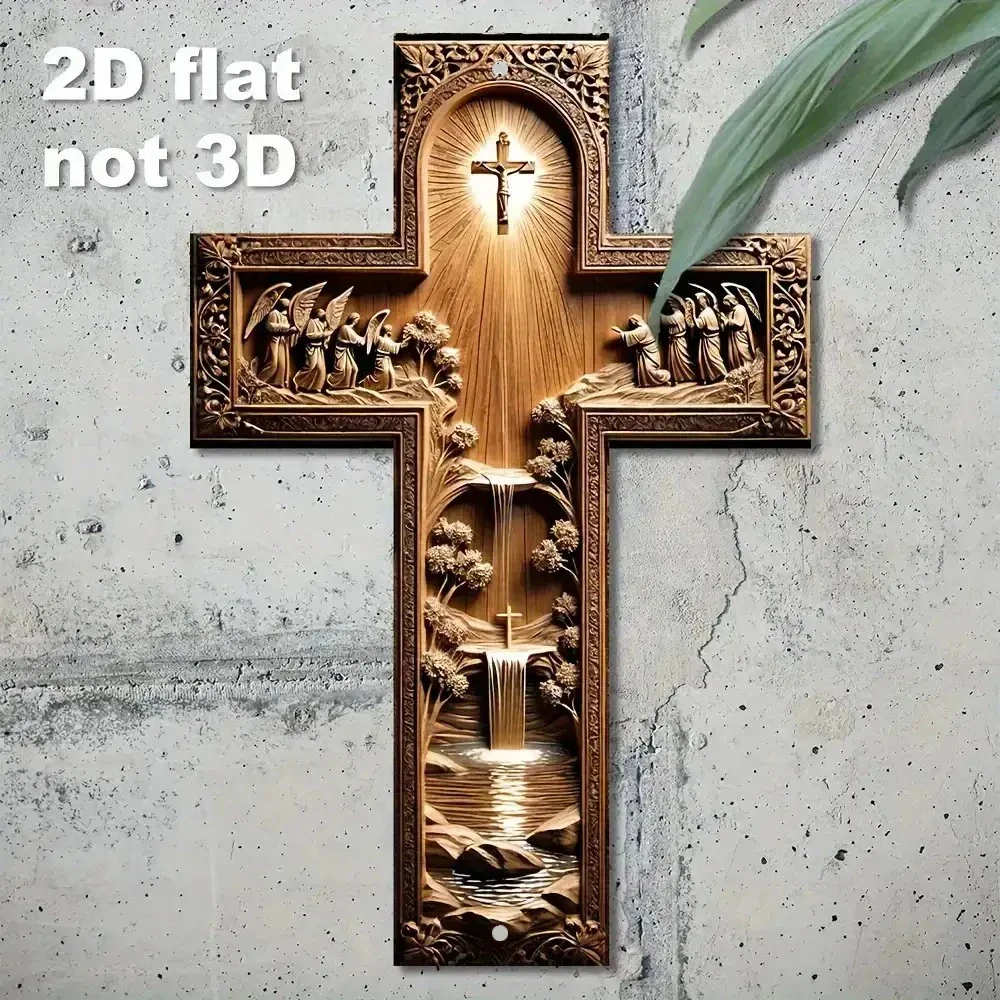 Metal 2D Flat Christ Cross Wall Decor - Ornate Religious Hanging and Disciples, Deep Frame for Home, Christmas Decoration