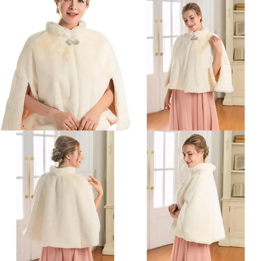 

Свадебные накидки и накидки из искусственного меха для женщин, свадебные шали с брошью для невесты и подружек невесты