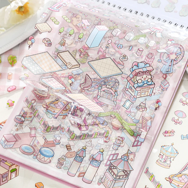 

50 листов/книга Kawaii, серия для детского сада с животными, 3D сцена, наклейка для домашних животных, тетрадь, подарки для детей и студентов, альбом для вырезок «сделай сам»