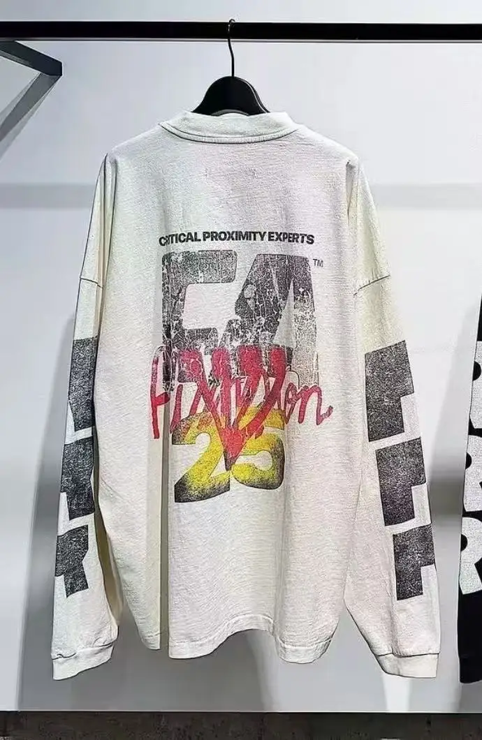 الشتاء غسلها RRR123 تحطم الهواء الكتابة على الجدران طويلة الأكمام تي شيرت الرجال النساء أعلى جودة RRR 123 القطن المحملة فضفاض تي شيرت