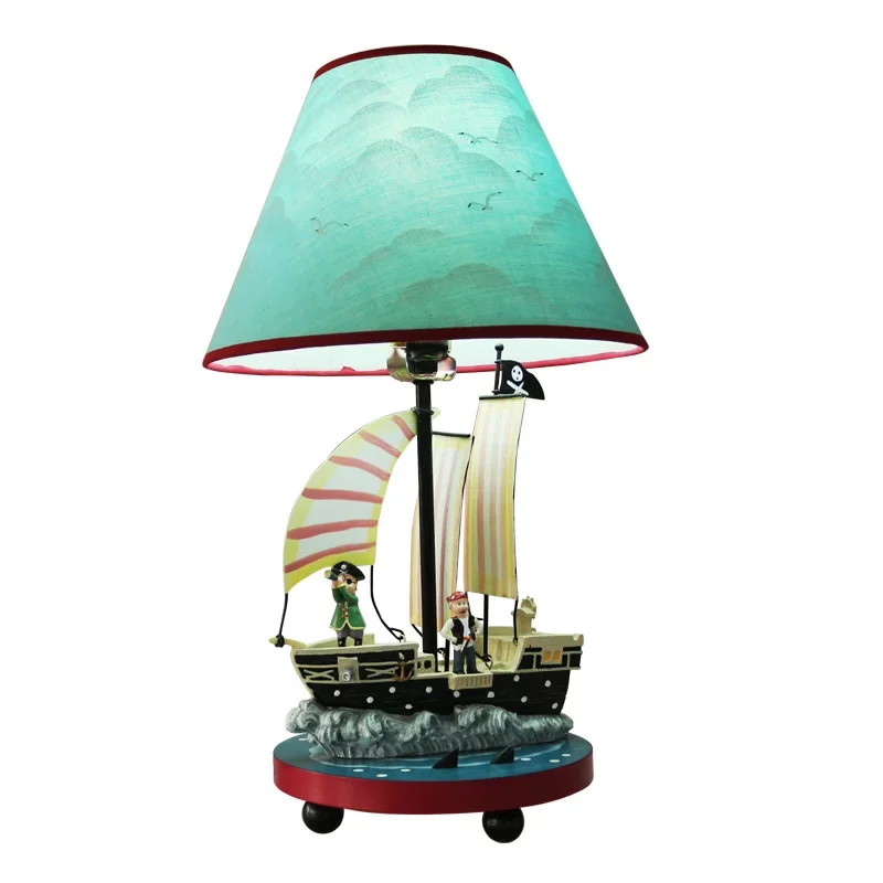 Pirate ship table lamp Mediterranean boy bedroom bedside lamp children's room creative lovely cartoon boy decorative lamp