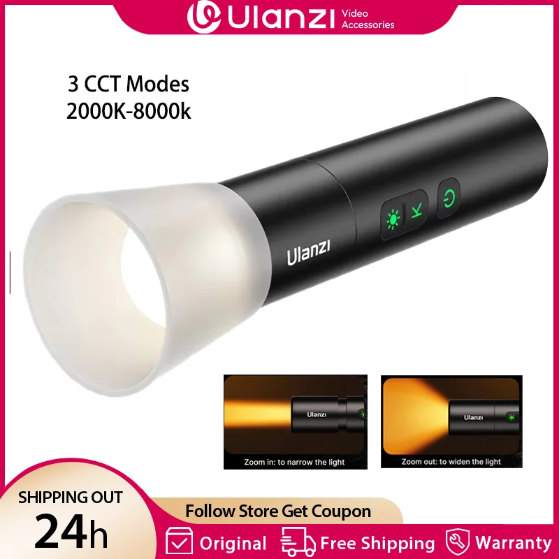 Ulanzi LM07 Videography Flashlight Bi-Color Dimmable Brightness Zoomable Light Photography Video Light for Outdoor