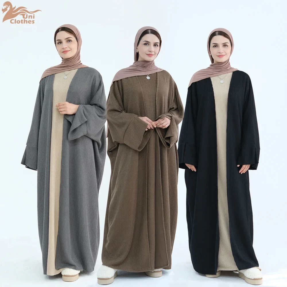 Autumn Muslim Abaya Women Eid Thick Corduroy Dress Cadigan Long Robe Party Dresses Dubai Abayas Kaftan Vestidos Morocco Caftan