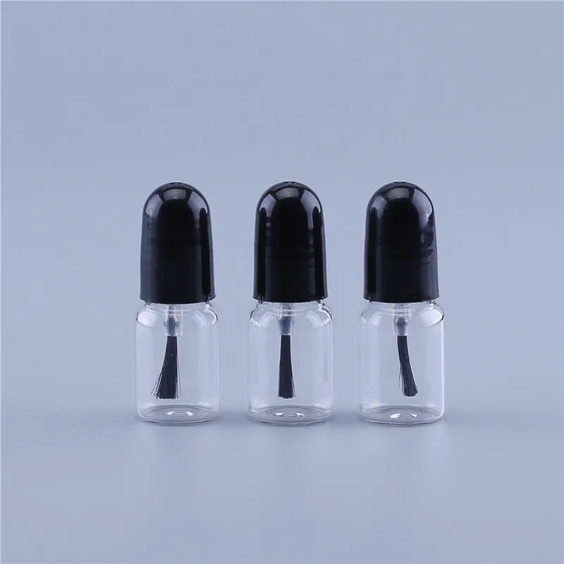100 teil/los Kleine Klarglas Leere 3 ml Nagel Poliert Flasche Mit Schwarzer Kappe Pinsel Glas Nagel Flasche Für kinder