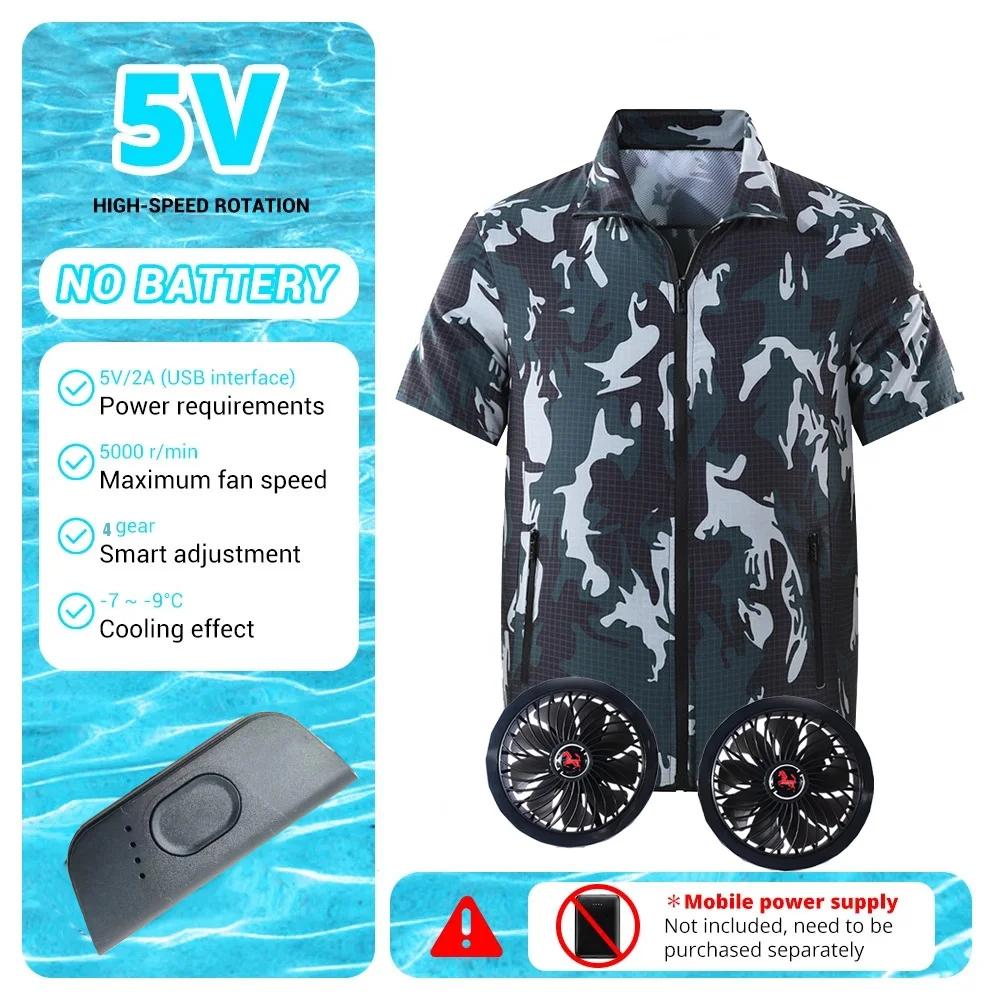 2024 Summer Cooling Short-sleeved Sun-protective with Fan Air-conditioning Clothing Site Charging Refrigeration Work Clothing