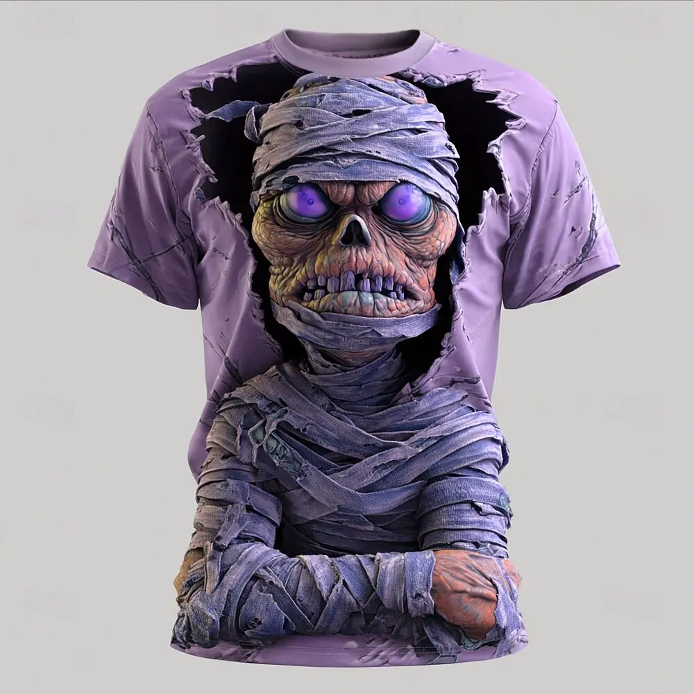Men's Optical Illusion Zombies Mummy 3D T-Shirt Fashion Cool Street T Shirt Casual Personality Short Sleeve Tops Summer Clothing