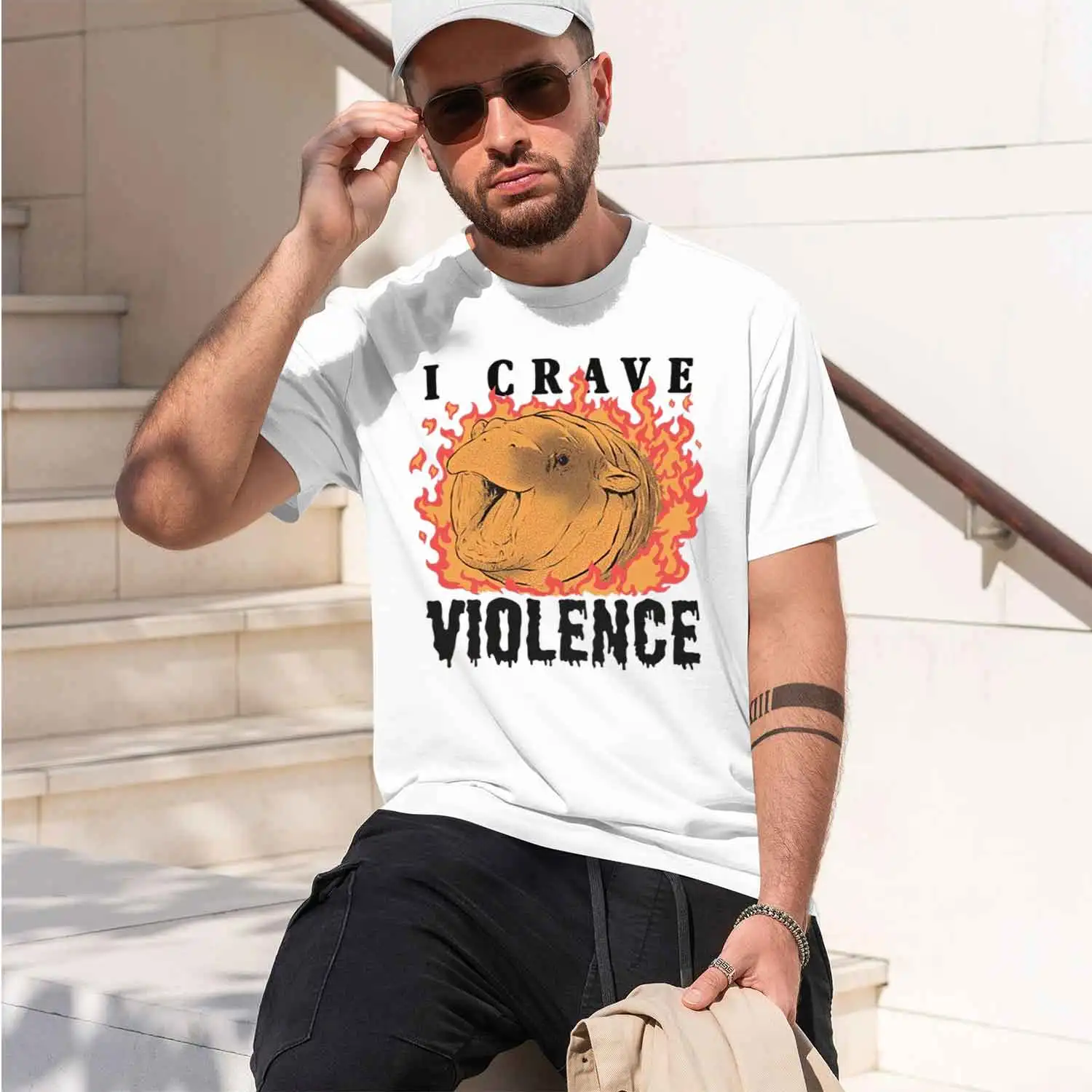 Moo Deng Crave Tshirt Men Vintage 90s T-Shirt Retro Hippo Tee Shirt Cute Funny Man Short Sve T Shirt 2026 New Model Short-sleeve