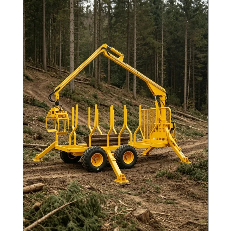 Cheap Price Log Trailer with Crane Logging Loader Machine PTO Hydraulic Timber Trailer with Crane Loading Wagon with Grapple