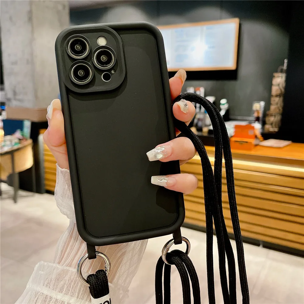 Soft Silicone Lanyard Case For iPhone 14 15 Pro Max 11 12 13 Pro XR X XS Max 8 7 14 15 Plus Crossbody Necklace Strap Phone Cover