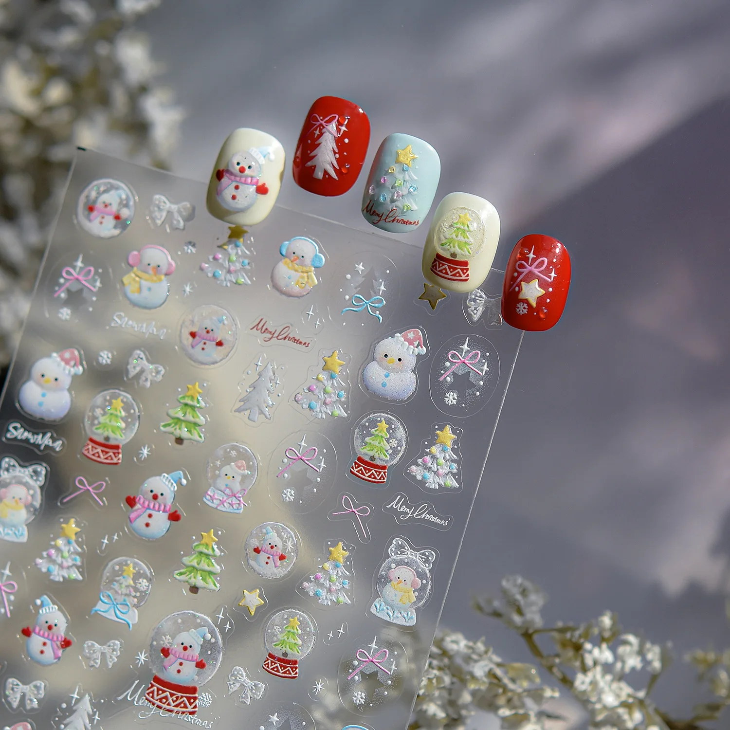 Pegatinas brillantes para uñas, exquisitos lazos navideños de bolas de nieve, decoraciones artísticas para uñas, pegatinas, accesorios de manicura de invierno