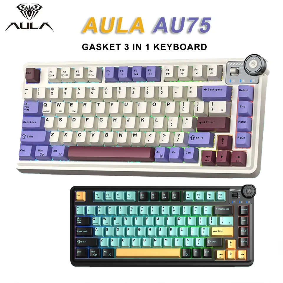 AULA AU75 Tri-Mode Mechanical Keyboard 81 Keys Hot Swappable PBT Keycap RGB Backlit E-sports Gaming Keyboard for PC Desktop