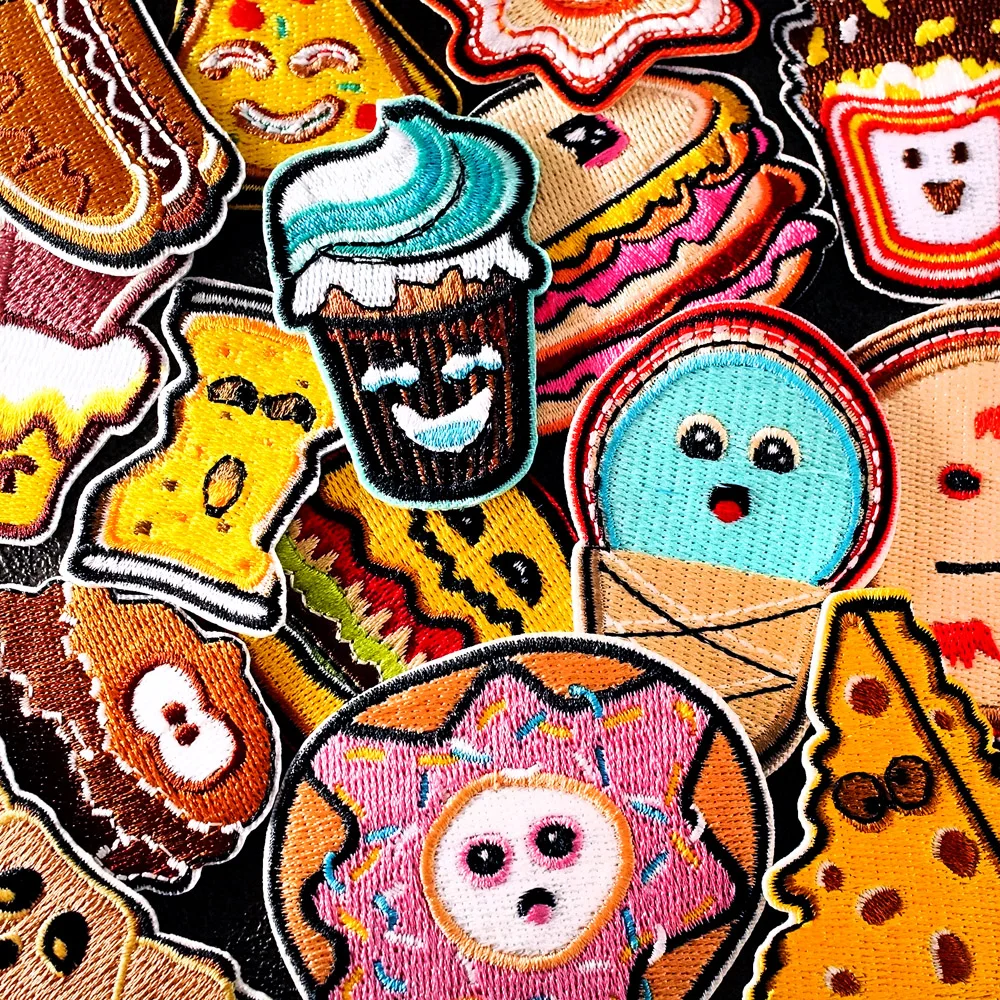 Bread Ice Cream Pizza Iron-On Patches Clothe Embroidery Applique Sewing Supplies Decorative Badges Patch Doughnut Fried Eggs