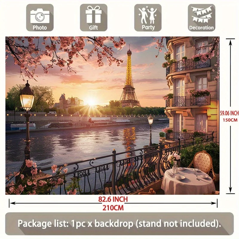 1 Stück Paris Frühlingslandschaft Hintergrund, Polyester-Wanddekorationsbanner, Eiffelturm und Flussansicht, Heim- und Raumdekoration – Detail 8