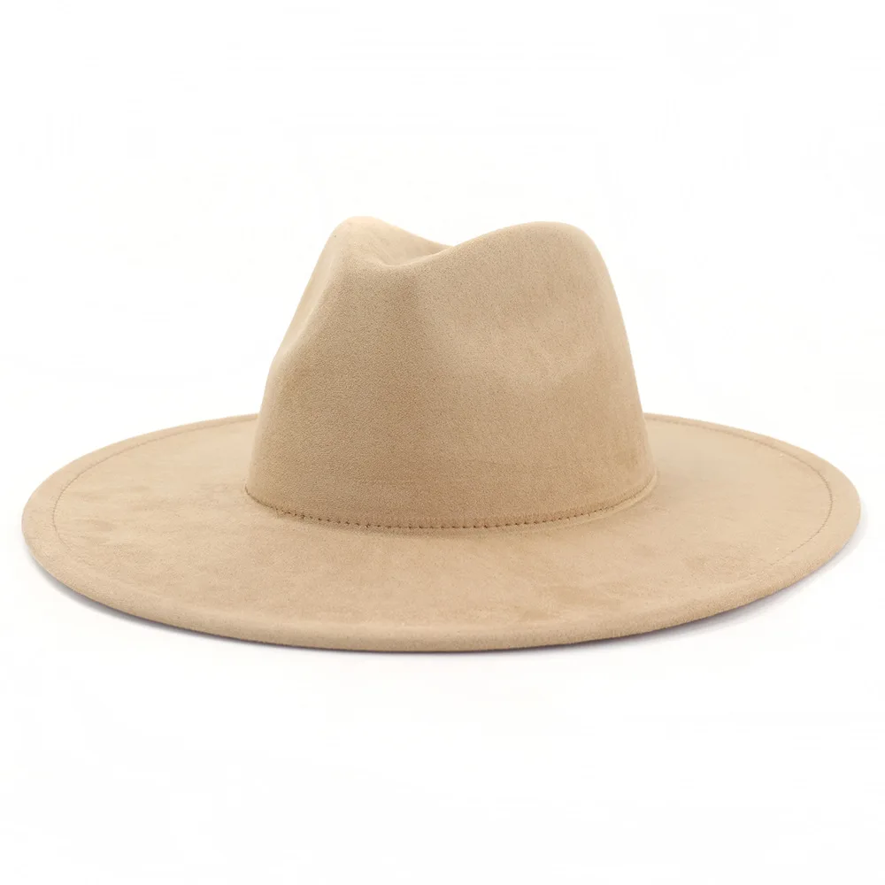 Neue 9,5 cm Breite Krempe Wildleder Fedora Hut Für Frauen Weiche Geformt Männer Panama Jazz Hut Mode Rosa Hochzeit Dekoration kleid Kappe – Detail 5