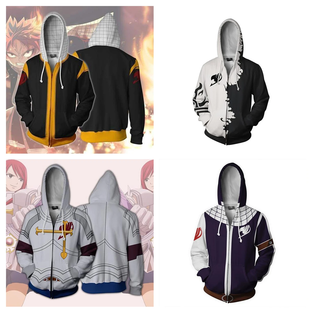 Anime FAIRY TAIL Pullover Etherious Natsu Dragneel Hoodies Cosplay Clothes Lucy Heartfilia Printing Zipper Jacket Unisexy Hooded