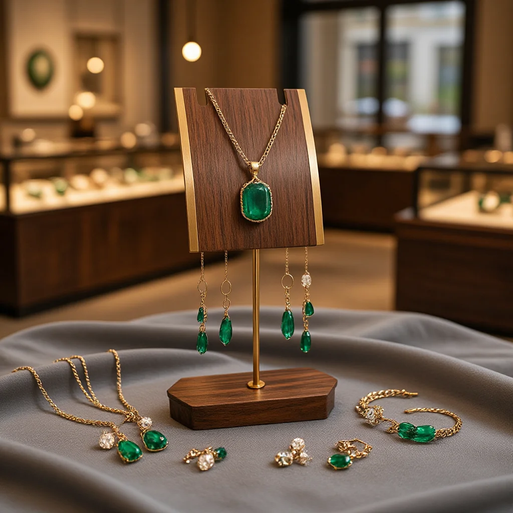 

Boutique Style Jewelry Display Stand, Walnut & Metal T - Bar, Professional Organizer for Earrings/Necklaces, Boost Retail Sales