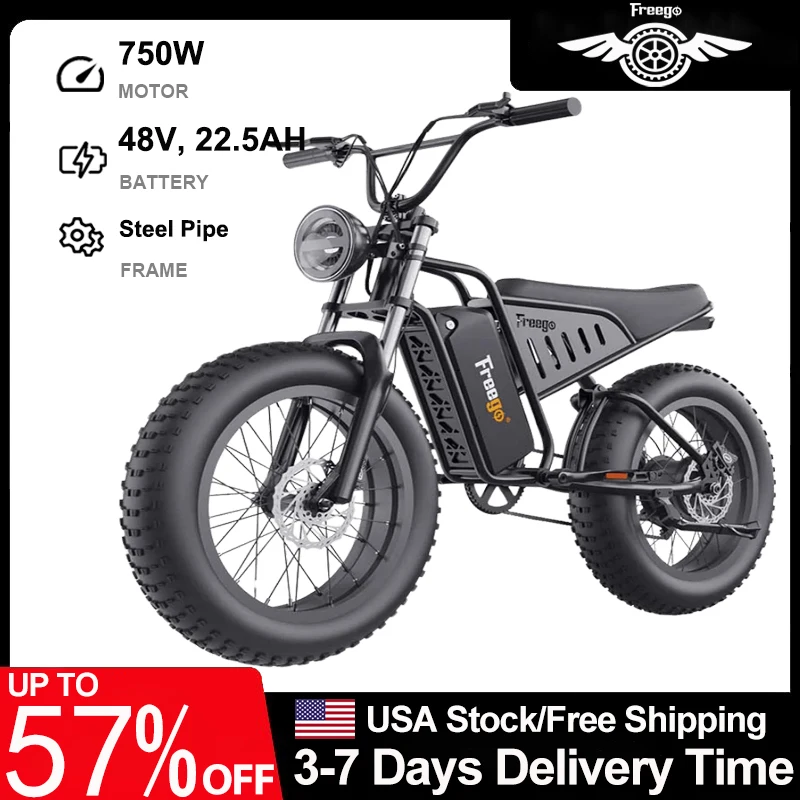 

Freego Electric Off-Road Bike 1400W Peak Motor 48V/22.5Ah Removable Battery 30MPH Electric Motorcycle 7-Speed Electric Dirt Bike