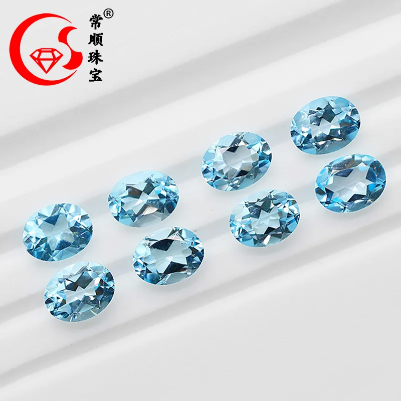 Natural Topaz Ring Face Sky Blue Topaz Cut Elliptical Bare Stone Ring Necklace Jewelry Inlay Wholesale