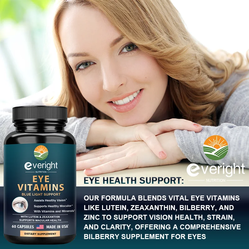 Eye Vitamins Lutein, Zeaxanthin & Bilberry Extract - Supports Eye Strain, Dry Eyes, and Vision Health - Lutein Blend Capsules