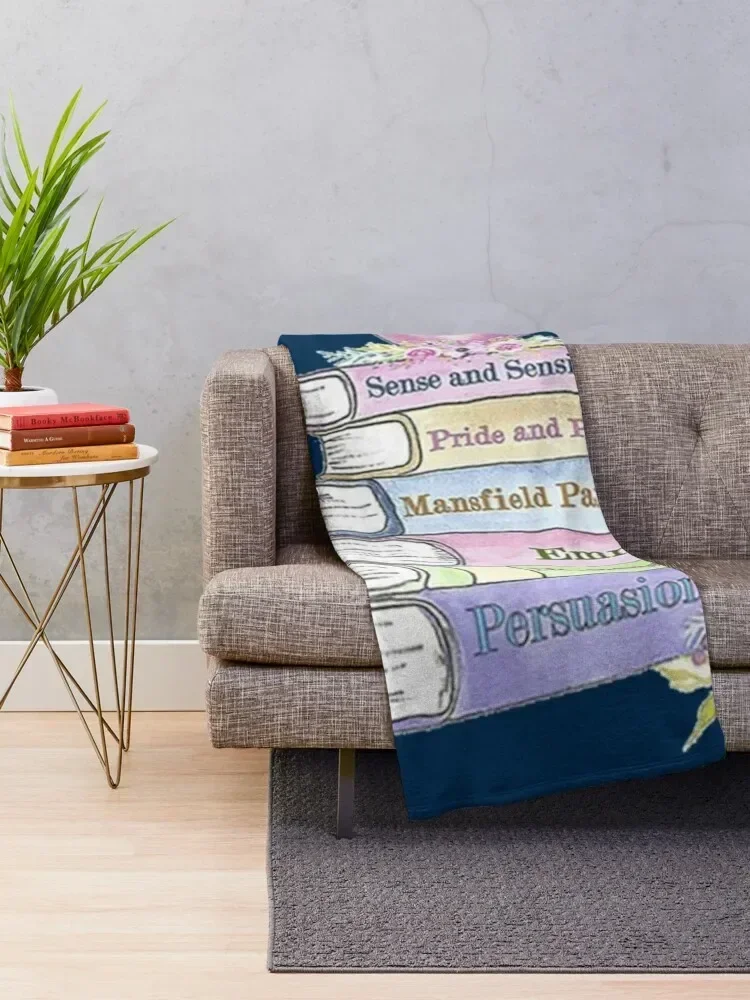 Jane Austen Book Stack Pride and Prejudice Literary Quotes Book Club Throw Blanket Thins Decorative Sofa Blankets