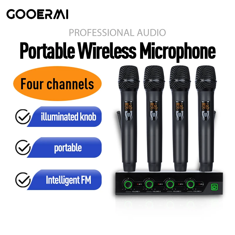 

Gooermi 4 Channel Wireless Handheld Microphone With Receiver Led Display For Karaoke Family Singing Stage DJ