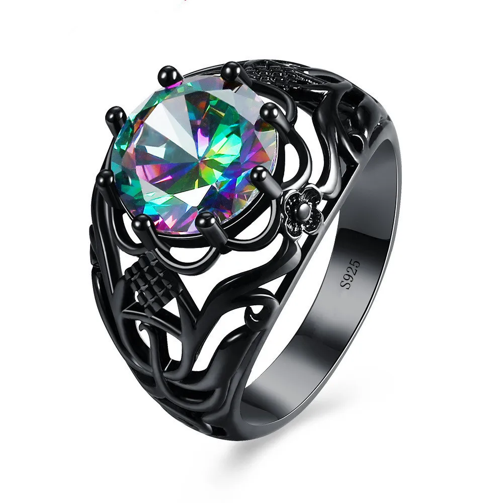 Fashion Color Zircon Hollow Ring 925 Sterling Silver Creative New Black Gold Ring Hot Popular Jewelry For Fashion Forward People