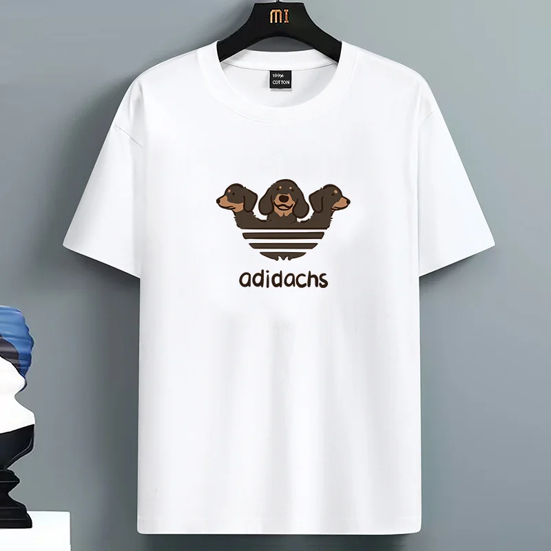 

2025 For Men's 100% Cotton Summer Loose Creative Funny Dog Fashion Print Casual Slim Fit Round Neck Short Sleeved T-shirt Top