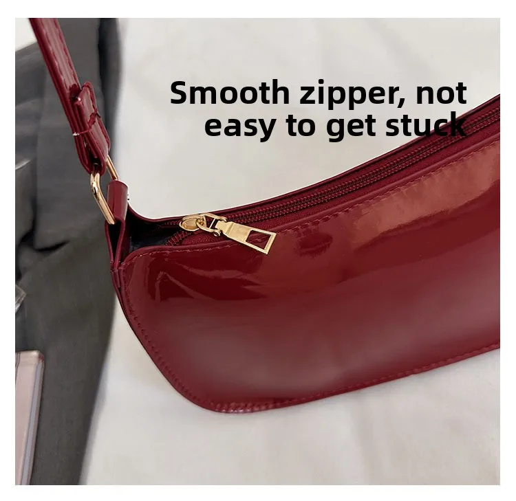 Glänzende Lackleder-Unterarmtasche Einfarbige Damen-Mini-Handtasche Modische Casual Schultertasche Tägliche Dating-Handtasche – Detail 7