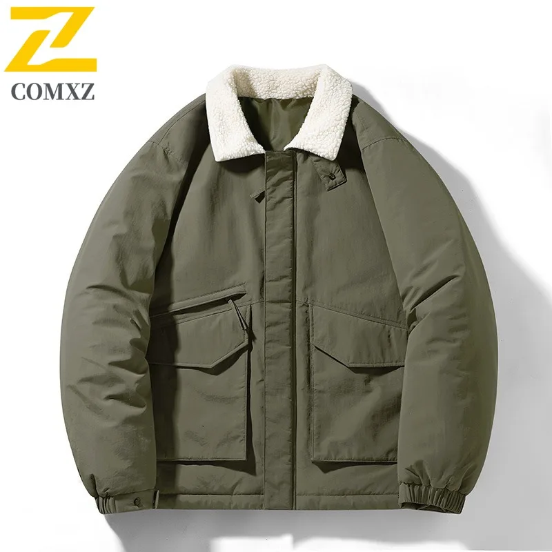 COMXZ Cotton Padded Jacket Classic New Japanese Retro Warm Winter Jacket Skiing Loose Versatile Lamb Wool Jacket Men's Clothing