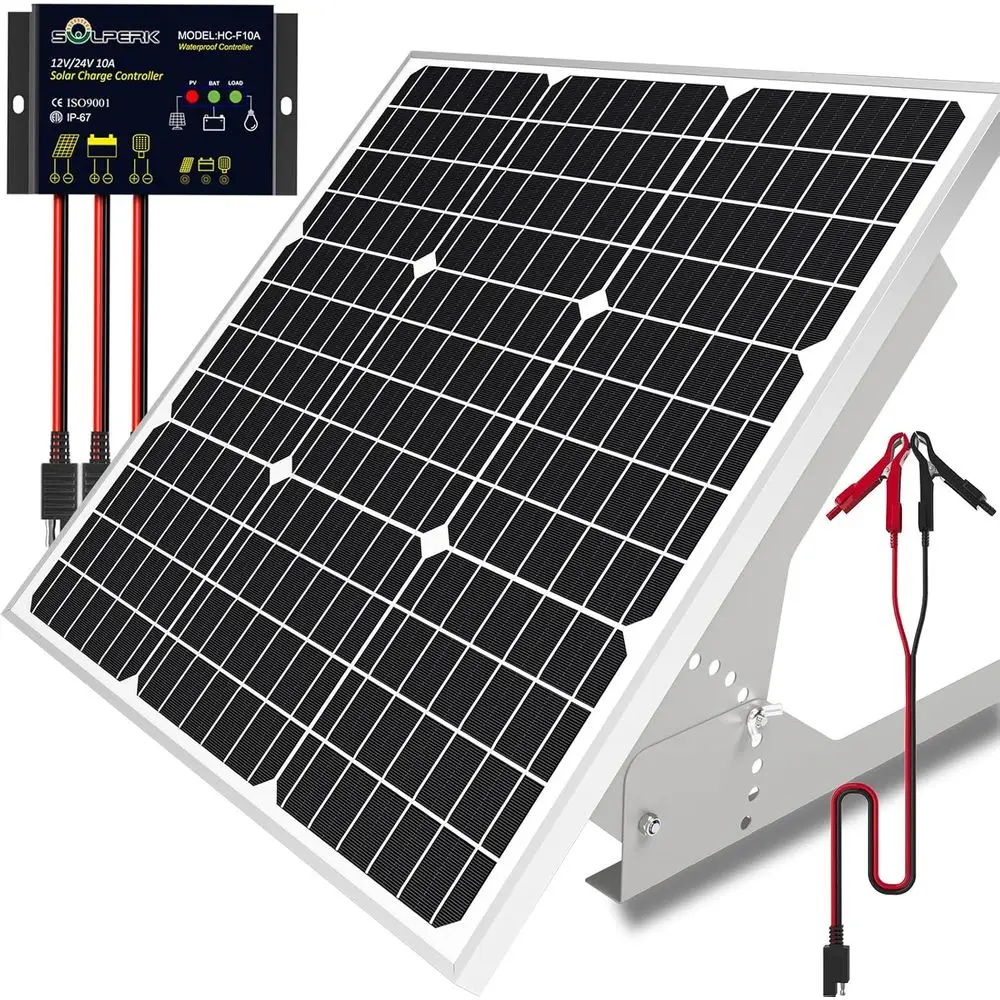 50W/12V Solar Panel Kit, Solar Battery Trickle Charger Maintainer + Waterproof Controller + Adjustable Mount Bracket for Automot