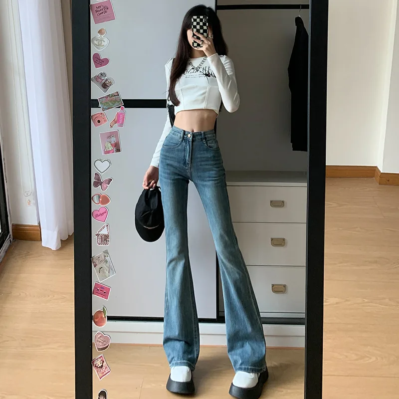 

High Waist Slim Fit Sexy Bell Bottom Jeans Women's Fashionable Versatile Trendy High Waist Denim Jeans Teenagers' Style