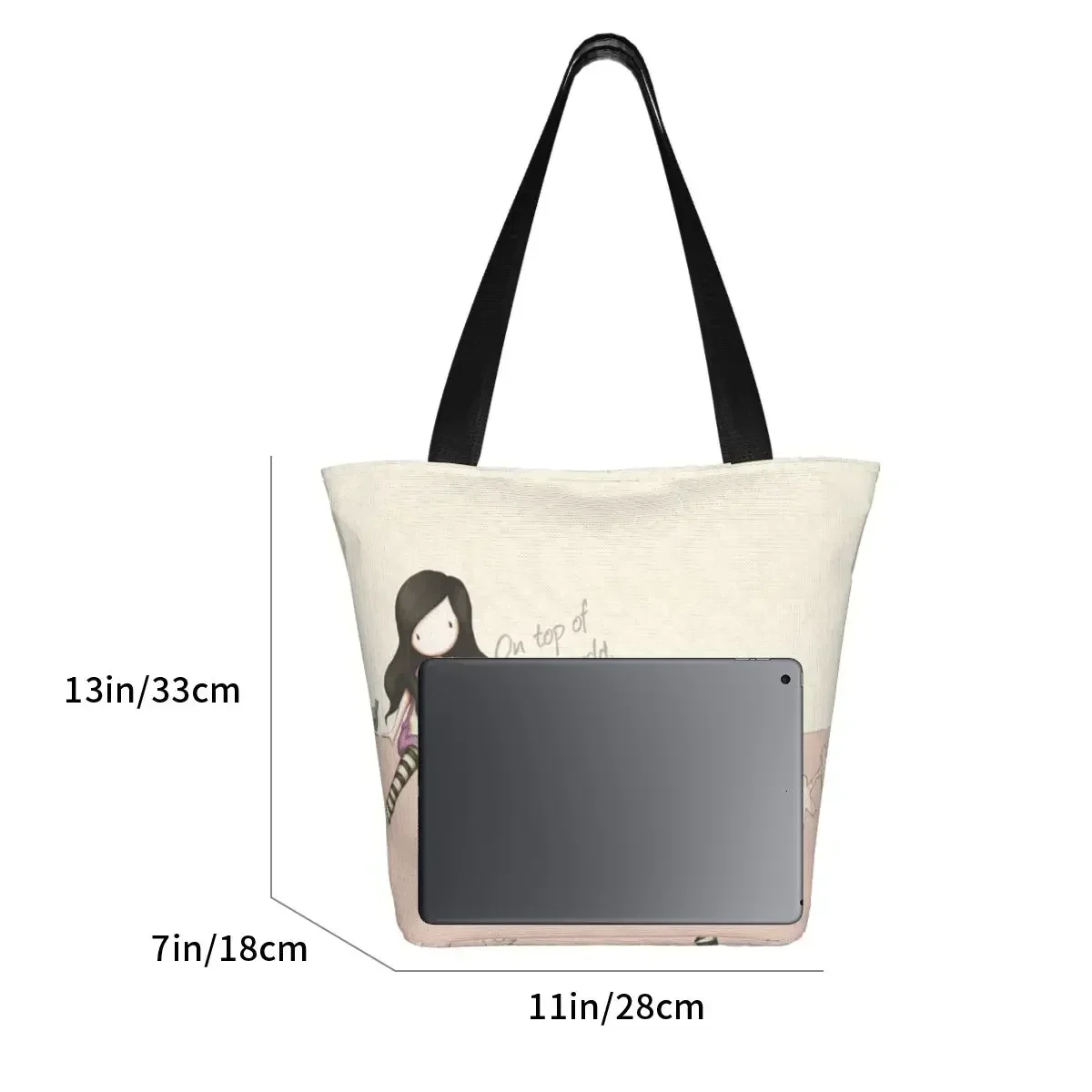 Funny Santoro Gorjuss Shopping Tote Bag Reusable Cartoon Girl Doll Canvas Grocery Shopper Shoulder