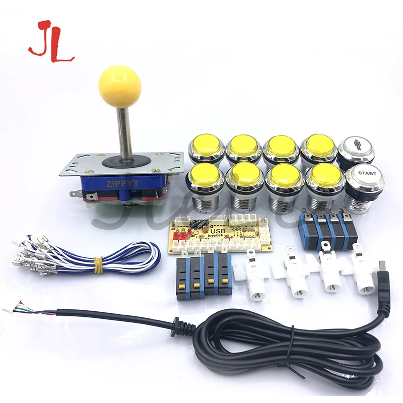 DIY Kits with LED Lamp, 8 x Arcade Buttons, 8 Way HAPP Joystick, Zero Delay, PC, USB Encoder Board, MAME Games, New