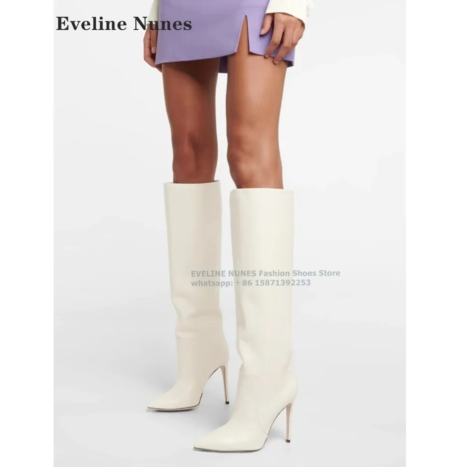 

Pointed-Toe Stiletto Knee-High Boots Black Crafted In Sleek Pleated Pull On Women Modern Boot 2024 Autumn Newest Street Style