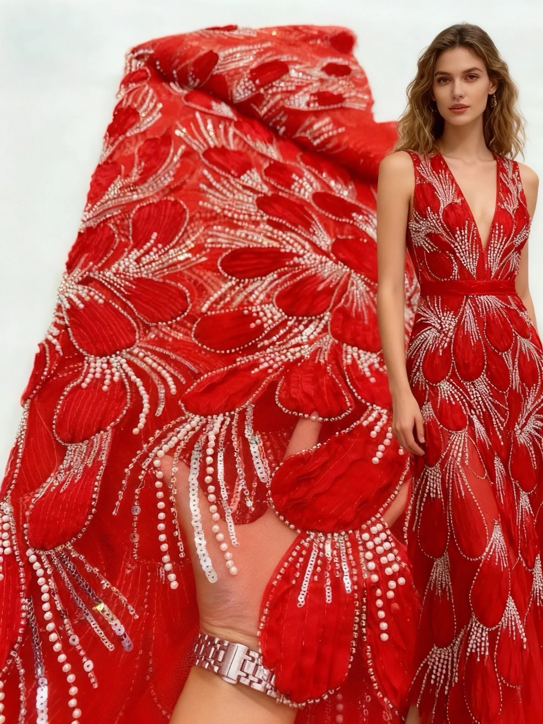 

2026 Newest African Beaded Lace Fabric High Quality Christmas French Nigerian Sequins Tulle Lace Fabric for Women Party Dress