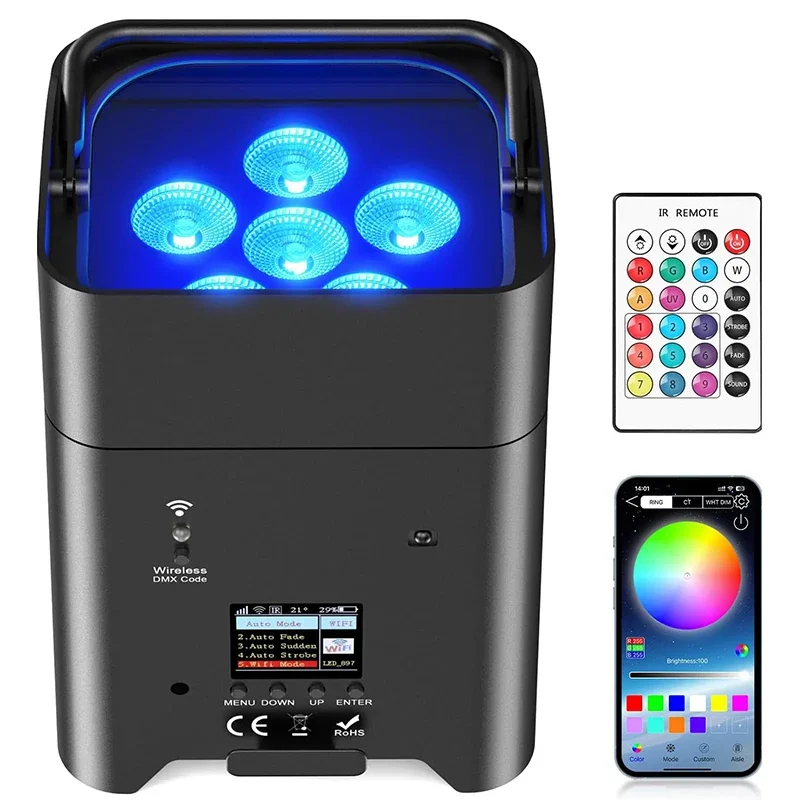 

New 6x18W 6IN1 RGBAW+UV Par Light DMX Remote Control WiFi Par Light Wireless LED Stage Light for DJ Bar Party