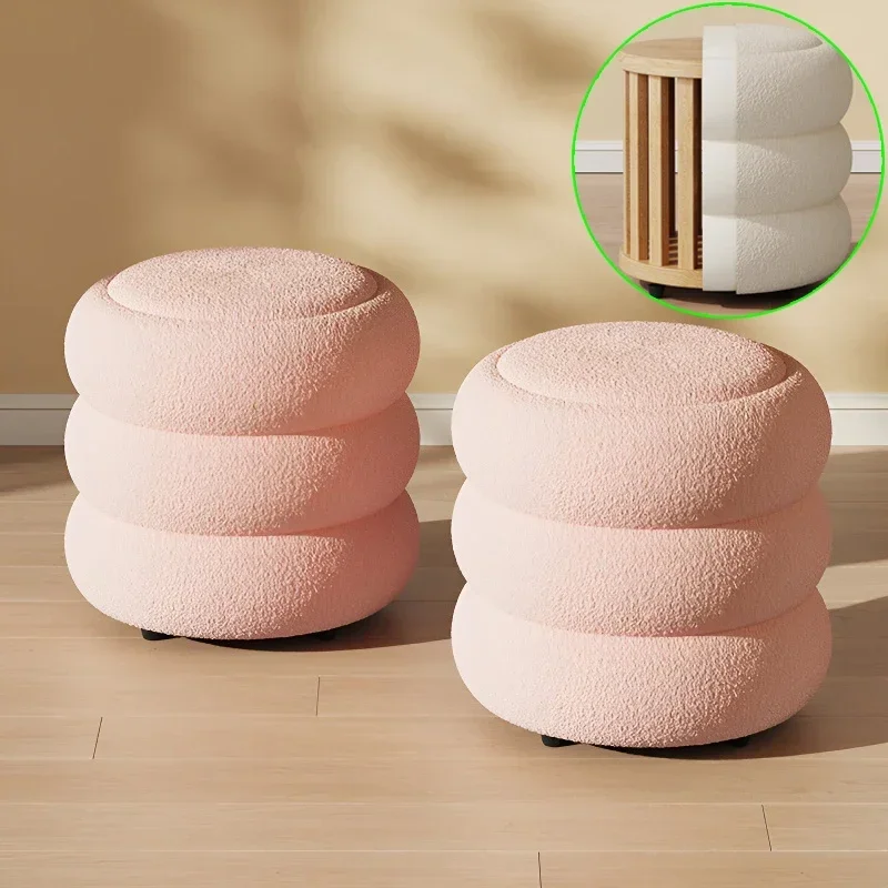 Living room Lamb wool low stool home shoe change small Ottoman Children chairs soft stool round Footrest Nordic Furniture