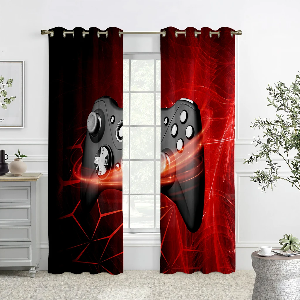 

2PCS Technology Game Controller Printed Curtains, Living Room Bedroom Gaming Room Decorative Curtains, Pattern Customization