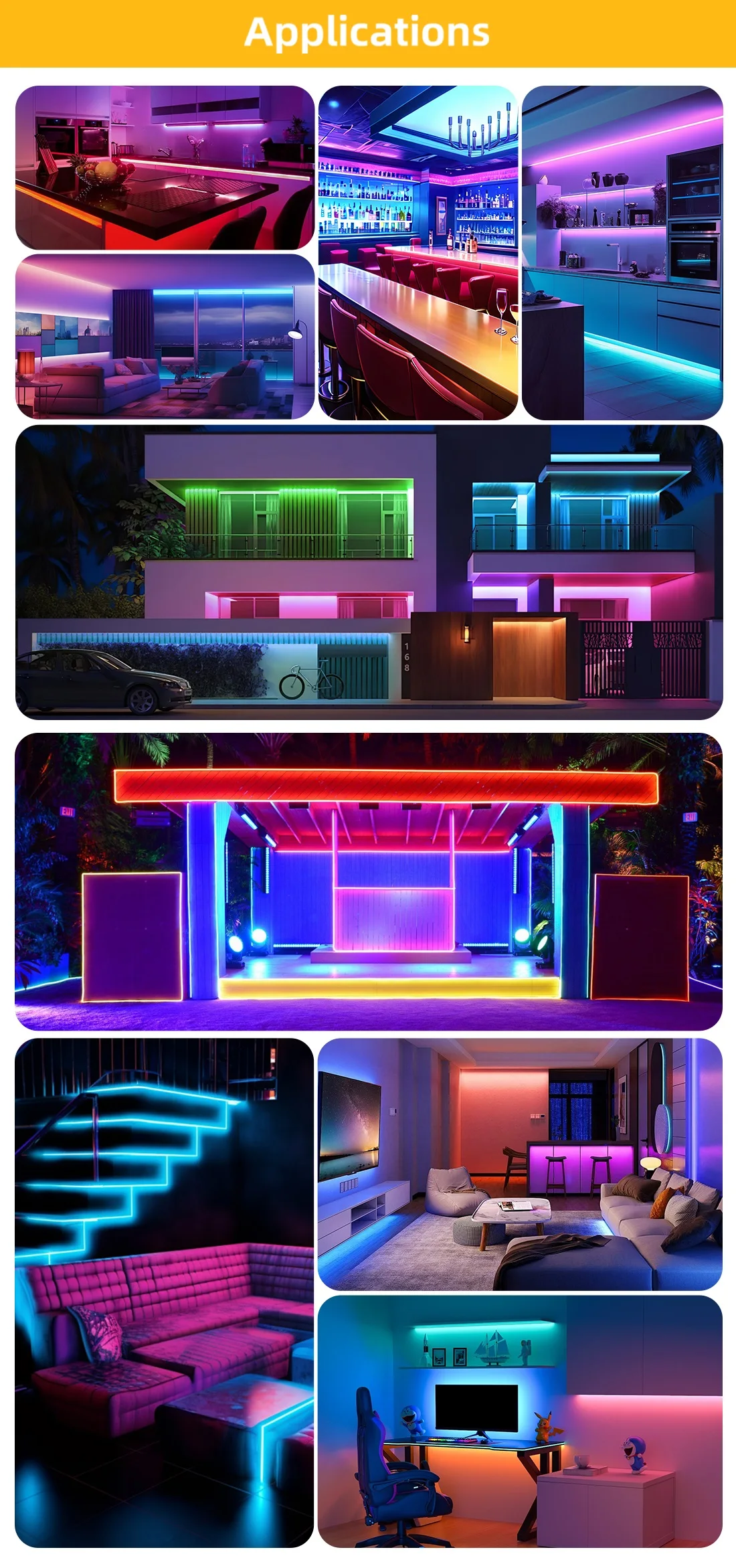 COB RGB LED Strip Lights 576 LEDs/m High Density Flexible Dimmable FCOB Led Tape Colorful Rope Lighting DC12V 24V