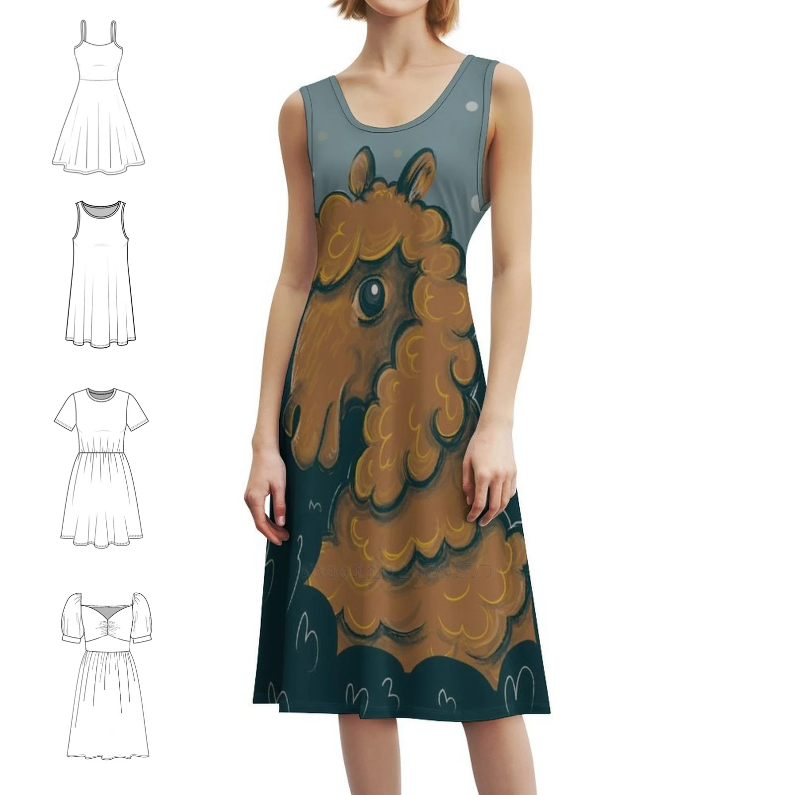 Alpaca Portrait Women's Streetwear Party Dress Trendy Print Club Clothing For Female Alpaca Record World Records Animal Farm