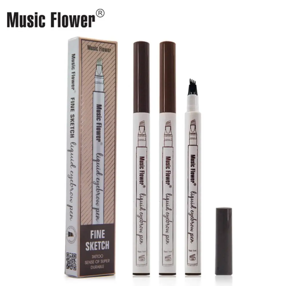 Musik Blume 4 Farben Microb lading Augenbrauen Tattoo Stift Tönung natürliche langlebige wasserdichte braune Gabel Spitze Augenbrauen stift