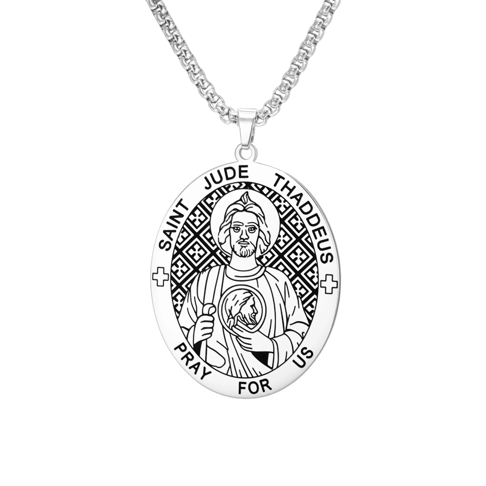 Kkjoy Heiliger Judas Thaddäus Schutzpatron-Halskette aus Edelstahl, doppelseitiges religiöses Amulett, Schmuckgeschenk für christliche Gläubige – Detail 5