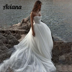 Customized Simple Tulle A-Line Wedding Dresses Strapless Ruched Hollow Out Corset Tops Bridal Gowns Sweep Train 2025