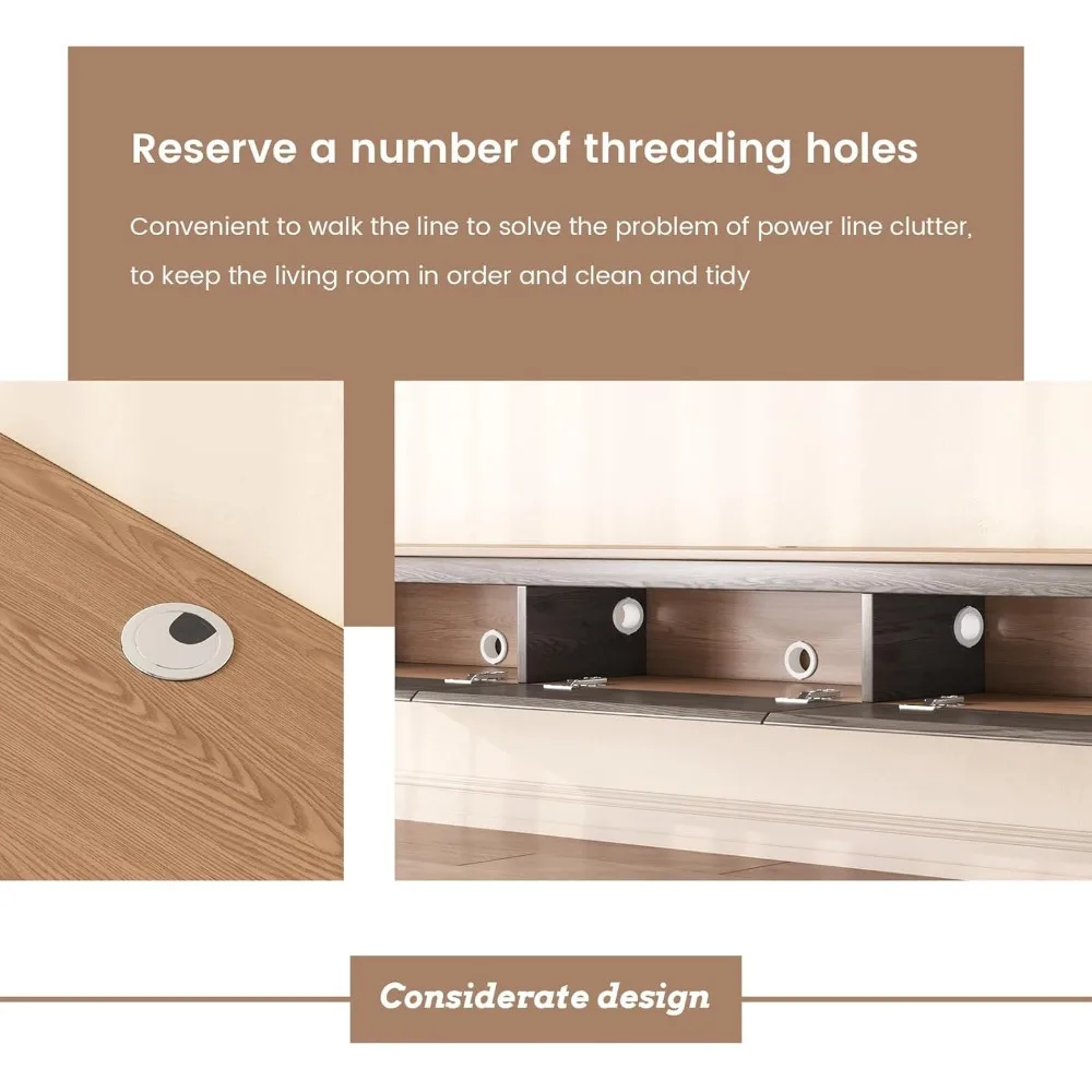 حامل تلفزيون عائم من خشب الجوز المعاصر مقاس 67 بوصة مع 3 أبواب قابلة للطي وتخزين وسائط من الخشب الصلب #3