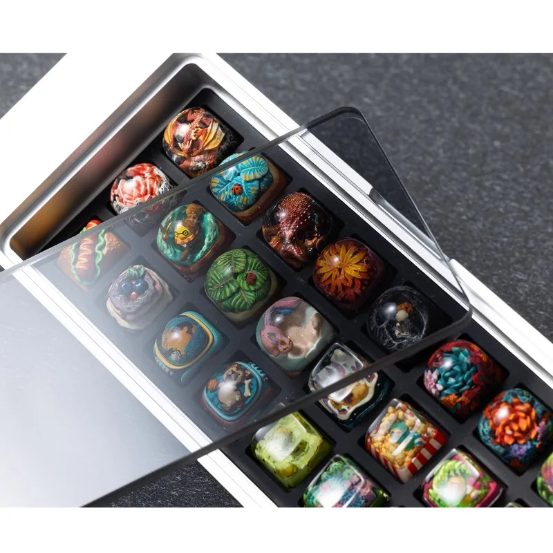 Mifuny KBDfans Keyboard Custom Resin Personalized Keycap Box Storage Display Box Bliss Metal Anode Silicone Glass for Office