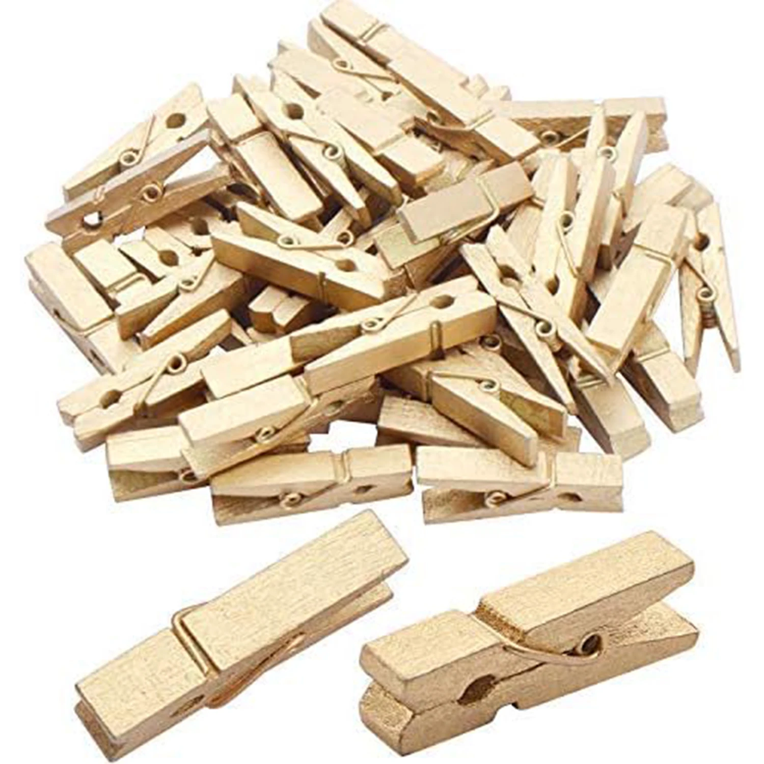 

50 Pieces Photo Clips,Mini Gold Wooden Picture Paper Clip Clothespins Peg for Office,Home,Arts