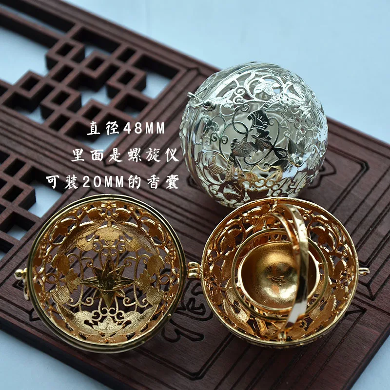 Pure copper color-preserving antique grape flower and bird pattern aromatherapy ball DIY handmade hollow incense sachet incense