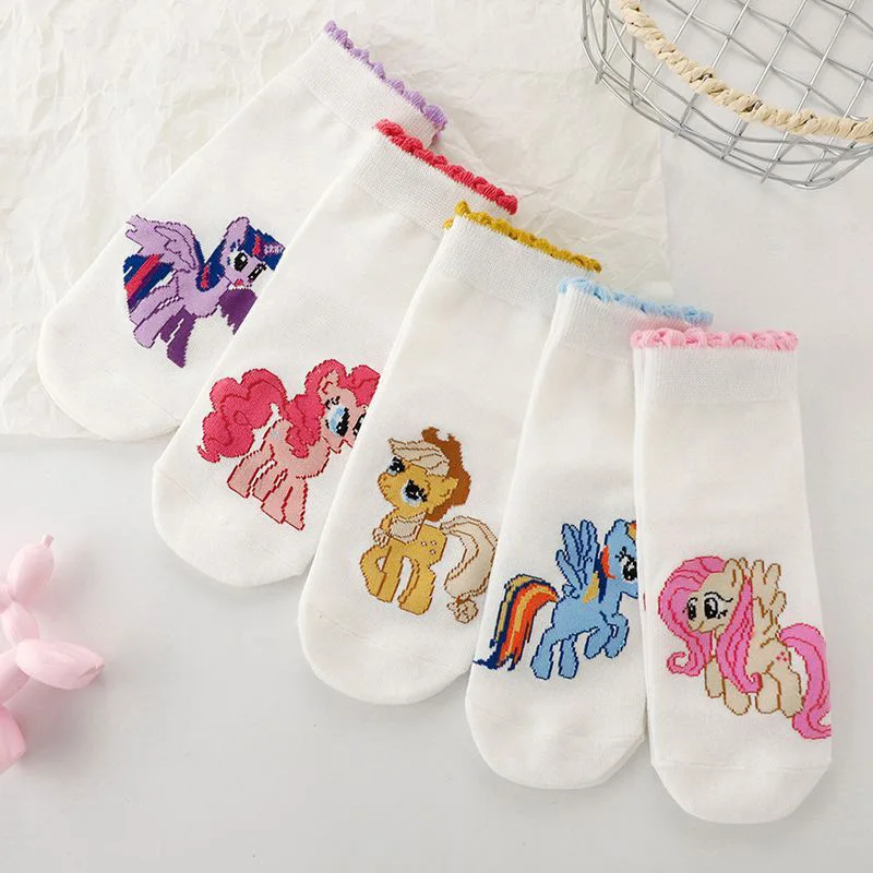 5pcs Cartoon My Little Pony Kids Socks Kawaii Anime Printed Cotton Breathable Soft Comfort Lace Children Cotton SocksToys Gifts