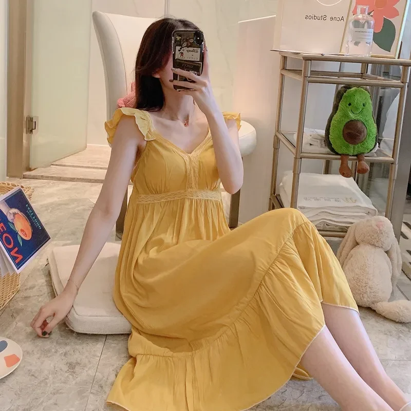 2024 Summer Sleeveless Sexy Lingerie Nightgowns for Women Fashion Lace V-neck Long Dress Sleepwear Nightdress Night Dress Nighty