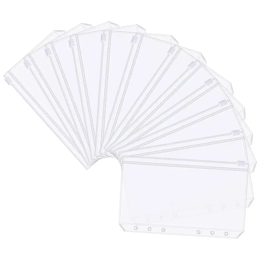

12 Pcs A6 Ring Binder Zipper Bags PVC Document Storage Filing Pouches Loose Leaf Notebook Folder Clear Pockets Reusable